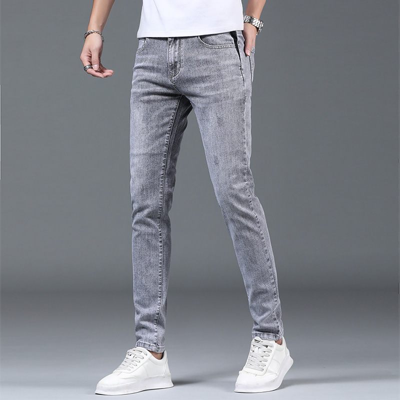 2024 Herenjeans Slim Fit Elastische Kokerbroek Trend Rechte Effen Kleur