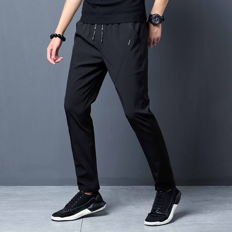 Broek Heren Slim Fit Trendy Zwarte Joggingbroek Losse Kleine Voeten Rechte Fit