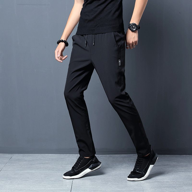 Broek Heren Slim Fit Trendy Zwarte Joggingbroek Losse Kleine Voeten Rechte Fit