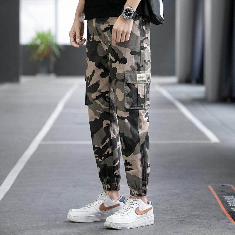 Camouflage Multi-pocket Overall Heren Casual Los Recht Met Balken