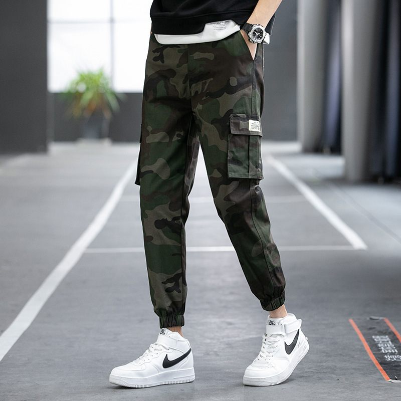 Camouflage Multi-pocket Overall Heren Casual Los Recht Met Balken