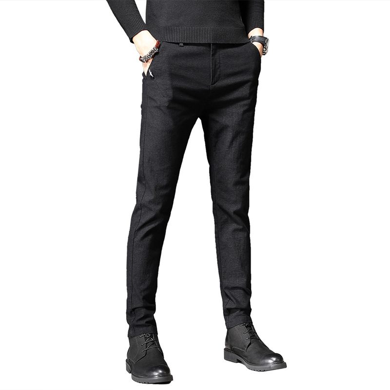 Casual Broek Heren Trendy Slim Feet Elastiek Zwart