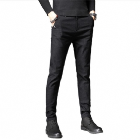 Casual Broek Heren Trendy Slim Feet Elastiek Zwart