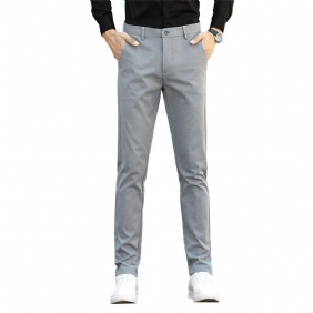 Heren Casual Broek Elastische Rechte Pijpen Slim Fit Afslankende Effen Kleur