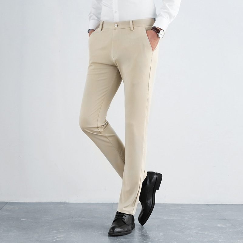 Heren Casual Broek Elastische Rechte Pijpen Slim Fit Afslankende Effen Kleur