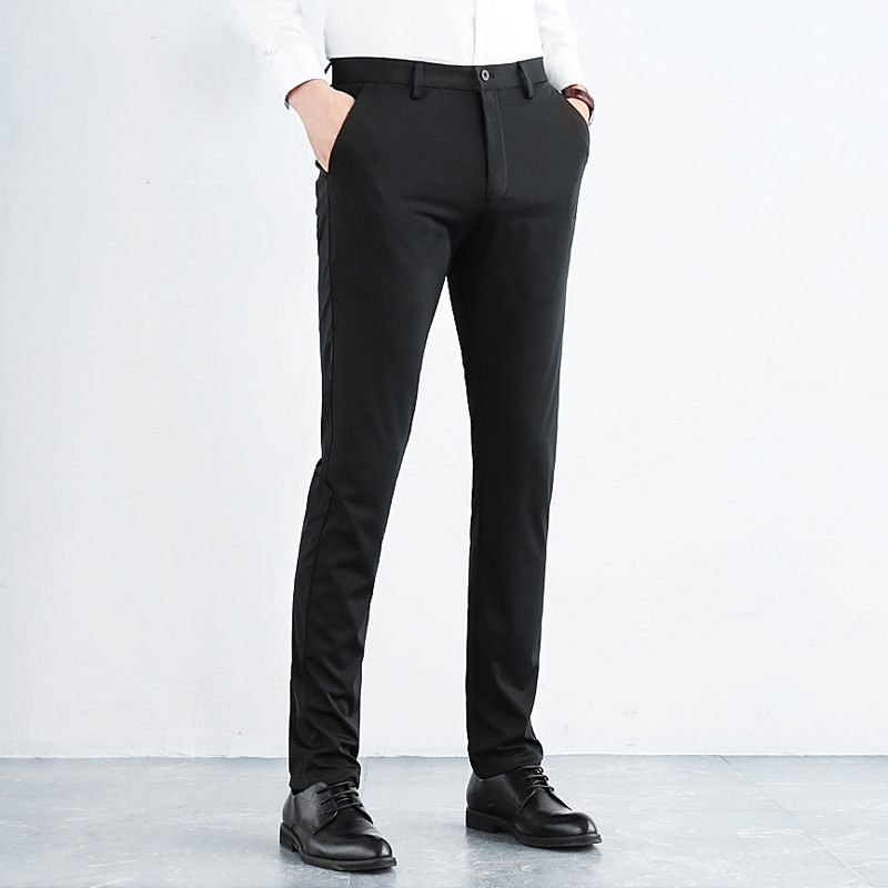 Heren Casual Broek Elastische Rechte Pijpen Slim Fit Afslankende Effen Kleur