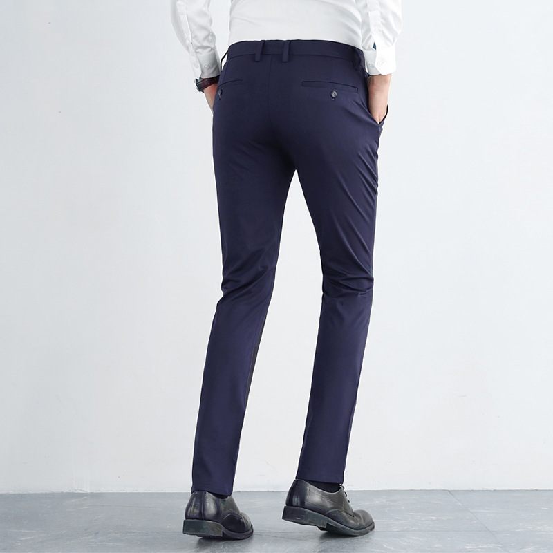 Heren Casual Broek Elastische Rechte Pijpen Slim Fit Afslankende Effen Kleur