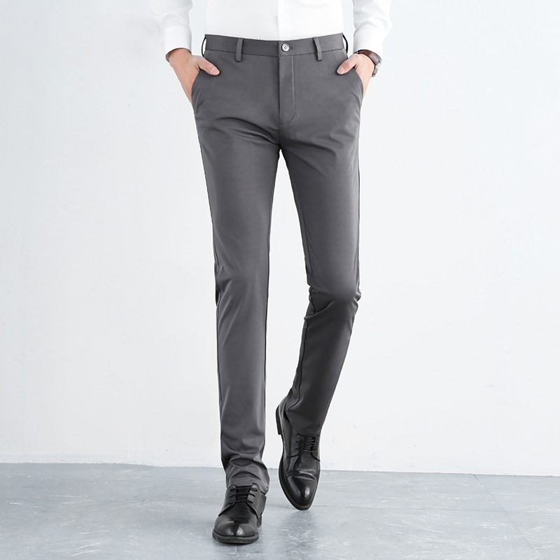 Heren Casual Broek Elastische Rechte Pijpen Slim Fit Afslankende Effen Kleur