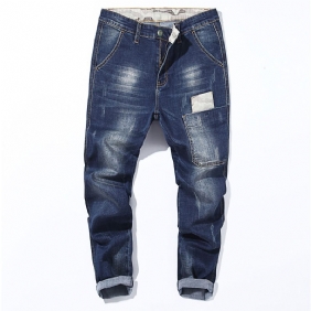 Heren Jeans Losse Broek Zwarte Hoge Taille