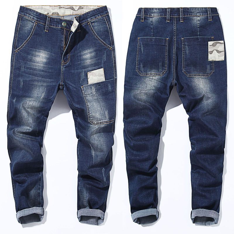 Heren Jeans Losse Broek Zwarte Hoge Taille