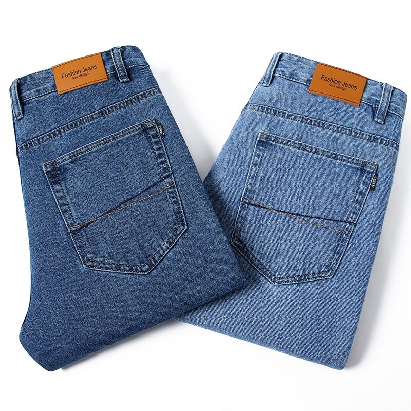 Heren Katoenen Jeans Losse Rechte Dikke Hoge Taille Casual