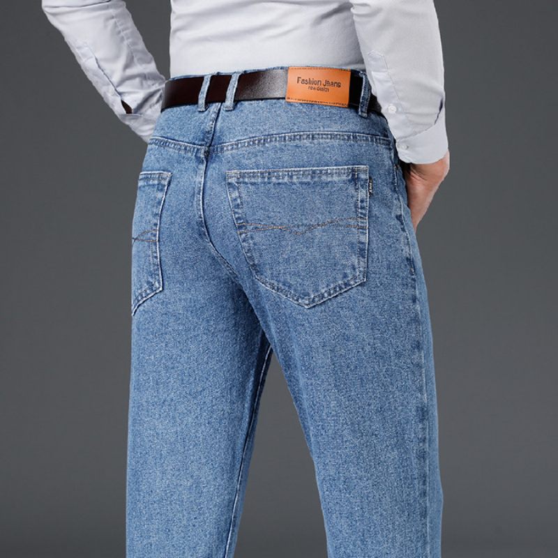 Heren Katoenen Jeans Losse Rechte Dikke Hoge Taille Casual