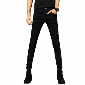 Heren Zwarte Jeans Slim Fit Kleine Voeten Stretch Gaten