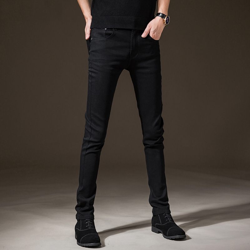 Heren Zwarte Jeans Slim Fit Kleine Voeten Stretch Gaten