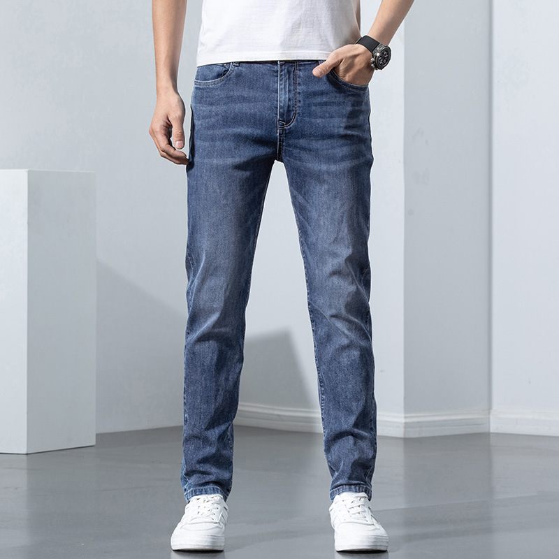 Herenjeans Losse Rechte Stretch Slim Fit Broek Casual Trend