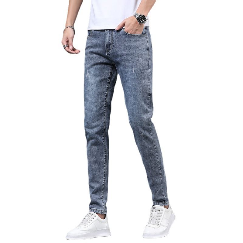 Lichtgekleurde Slim-fit Jeans Met Dunne Delen Voor Heren Negen Punten Gescheurde Kokerbroektrend