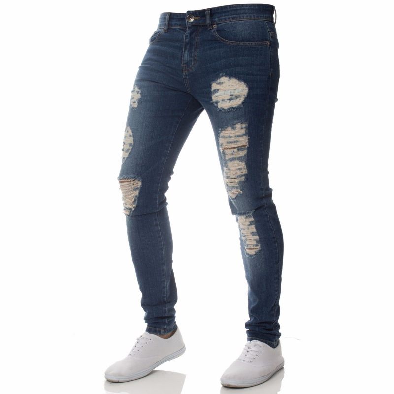 Mode Casual Herenjeans Persoonlijkheid Gescheurde Gaten Slim Fit Kleine Voeten Knap