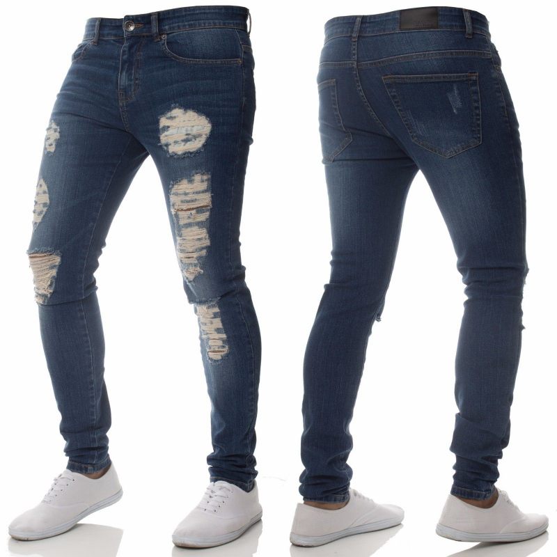 Mode Casual Herenjeans Persoonlijkheid Gescheurde Gaten Slim Fit Kleine Voeten Knap