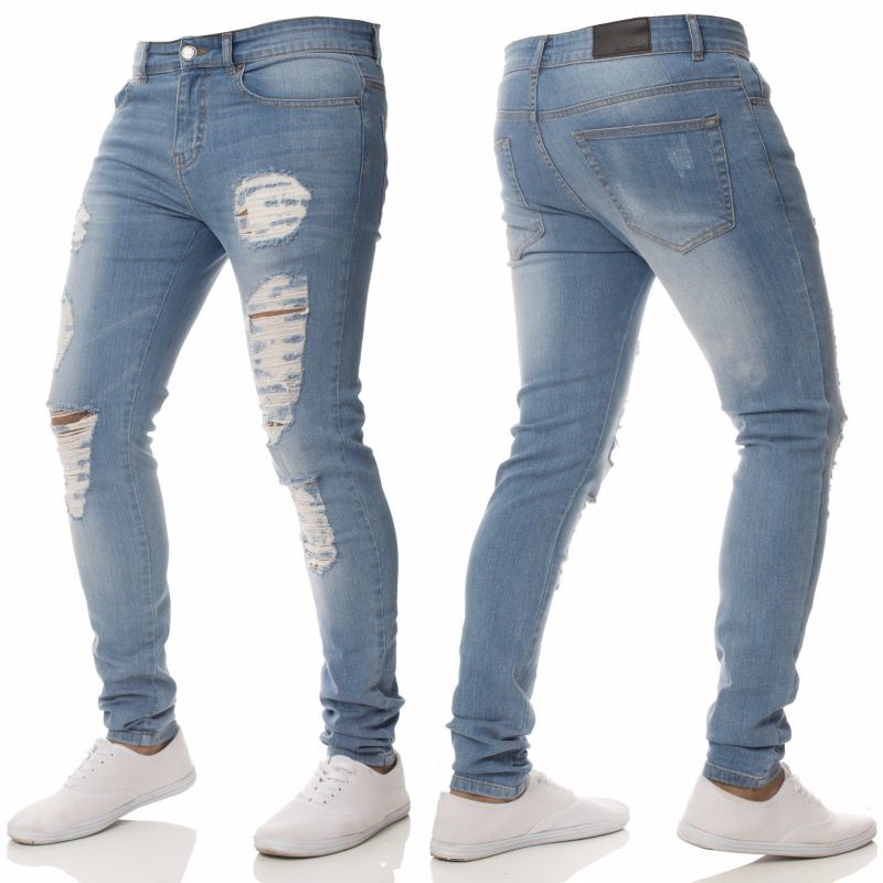 Mode Casual Herenjeans Persoonlijkheid Gescheurde Gaten Slim Fit Kleine Voeten Knap