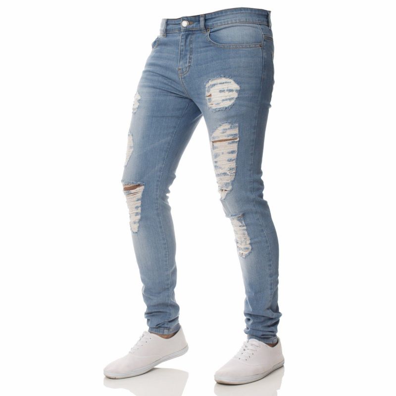 Mode Casual Herenjeans Persoonlijkheid Gescheurde Gaten Slim Fit Kleine Voeten Knap