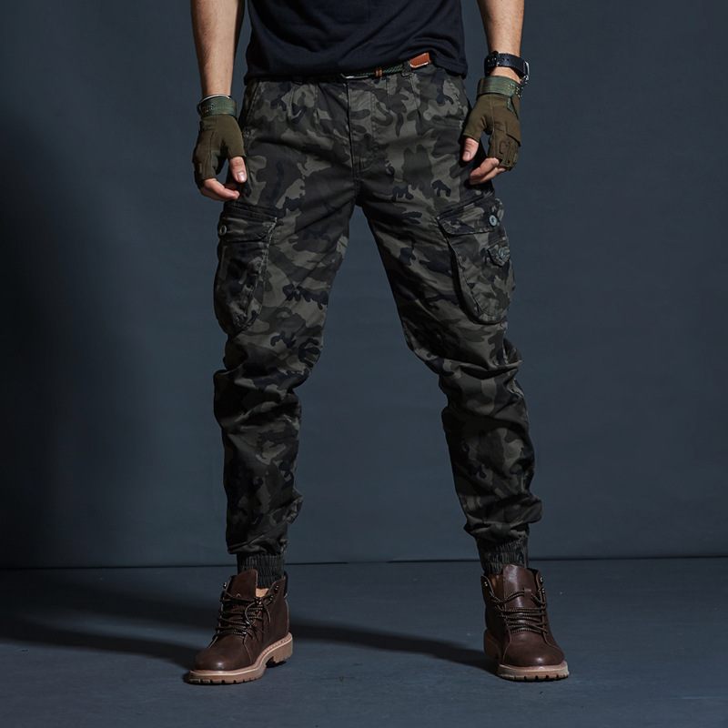 Vrijetijdsbroek Voor Heren Slim Fit Camouflage Legged Broek Multi Pocket Overalls Sport