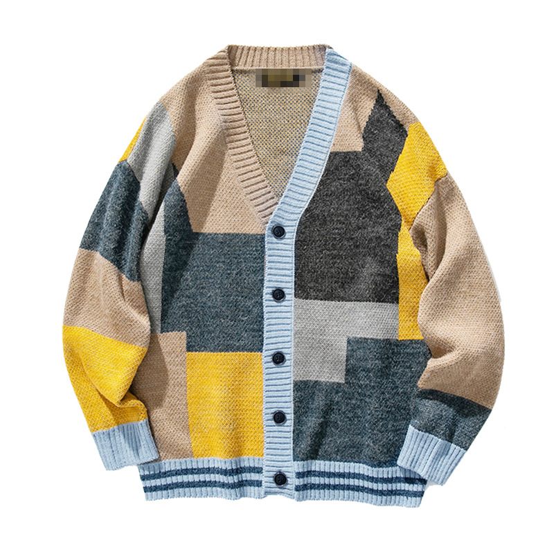 2024 Contrastkleurige Sweater Heren Cardigan Met V-hals