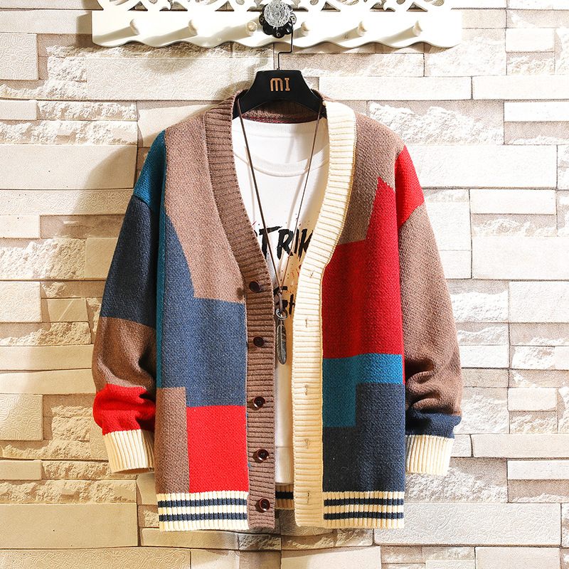 2024 Contrastkleurige Sweater Heren Cardigan Met V-hals