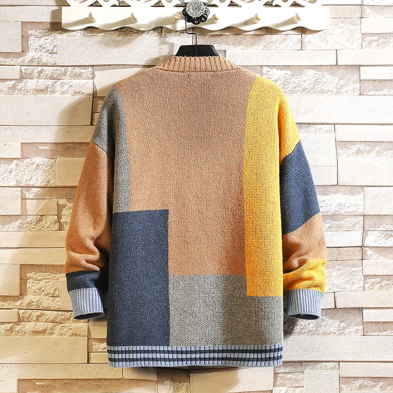 2024 Contrastkleurige Sweater Heren Cardigan Met V-hals