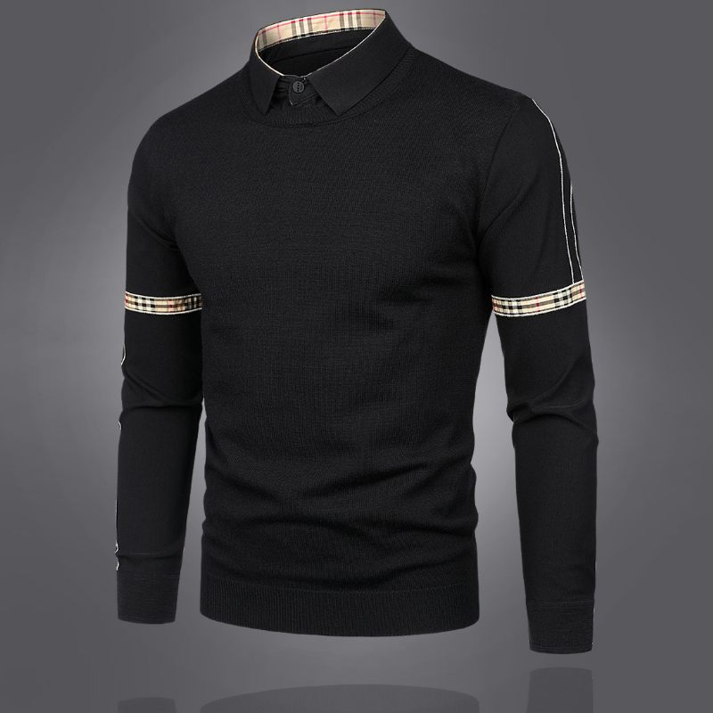 2024 Slim Fit Herentrui Nep Tweedelig Overhemd Kraag Knitwear