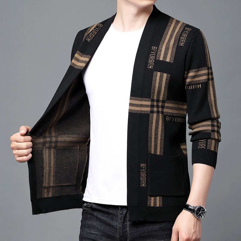 Gebreide Heren Cardigan Trend Sweater Jas Dunne Sectie Casual Mode