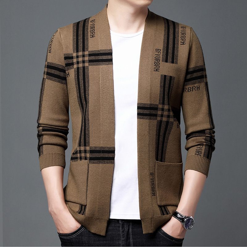 Gebreide Heren Cardigan Trend Sweater Jas Dunne Sectie Casual Mode