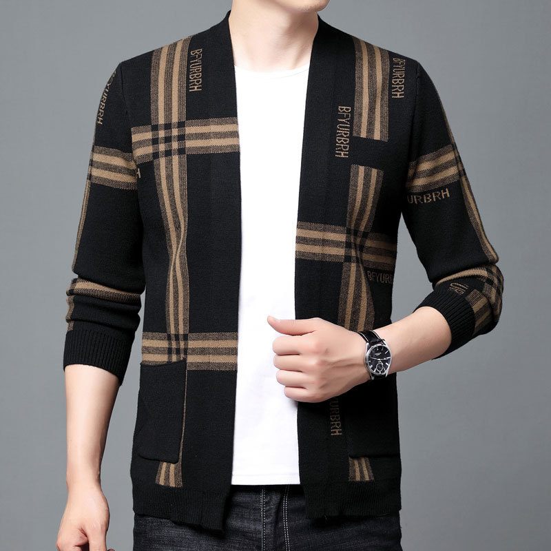 Gebreide Heren Cardigan Trend Sweater Jas Dunne Sectie Casual Mode