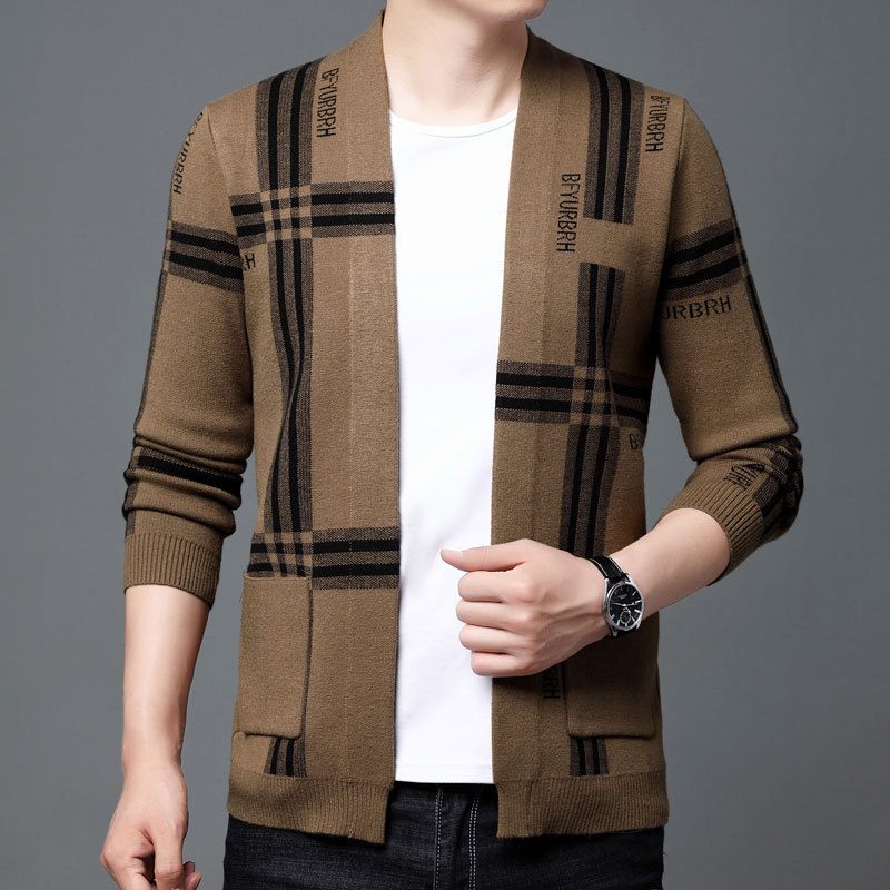 Gebreide Heren Cardigan Trend Sweater Jas Dunne Sectie Casual Mode