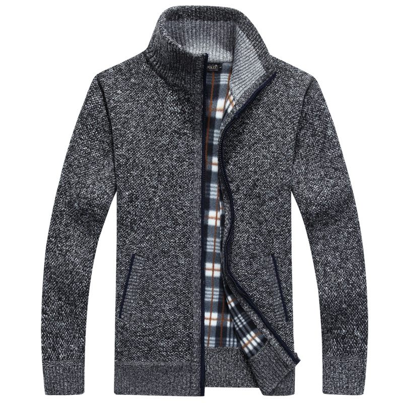 Gebreide Herentrui Met Lange Mouwen Opstaande Kraag Fleece Vest En Sweater