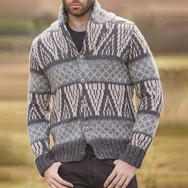 Heren Herfst En Winter Nieuwe Jacquard Sweater Met Lange Mouwen Slim-fit