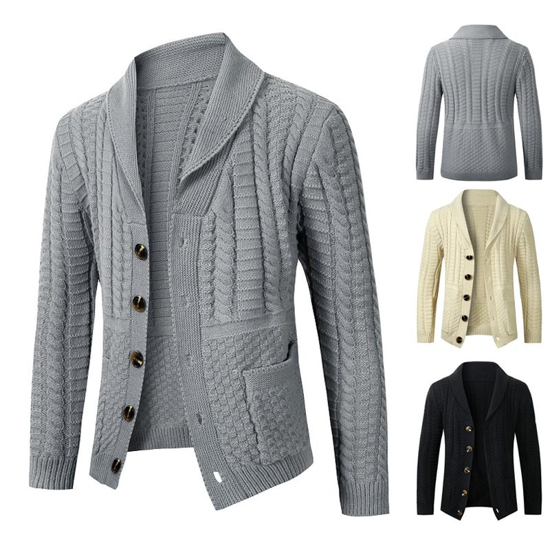 Heren Sweater Twist Cardigan Reverskraag Effen Kleur Gebreid Jack