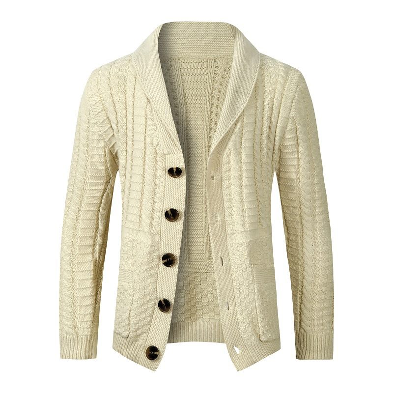 Heren Sweater Twist Cardigan Reverskraag Effen Kleur Gebreid Jack