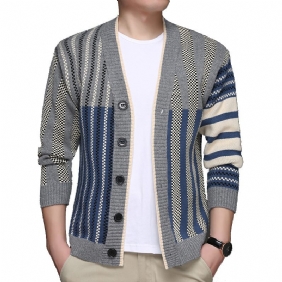 Heren Sweaterjack 2024 Casual Jacquard Gestreept Gebreid Vest