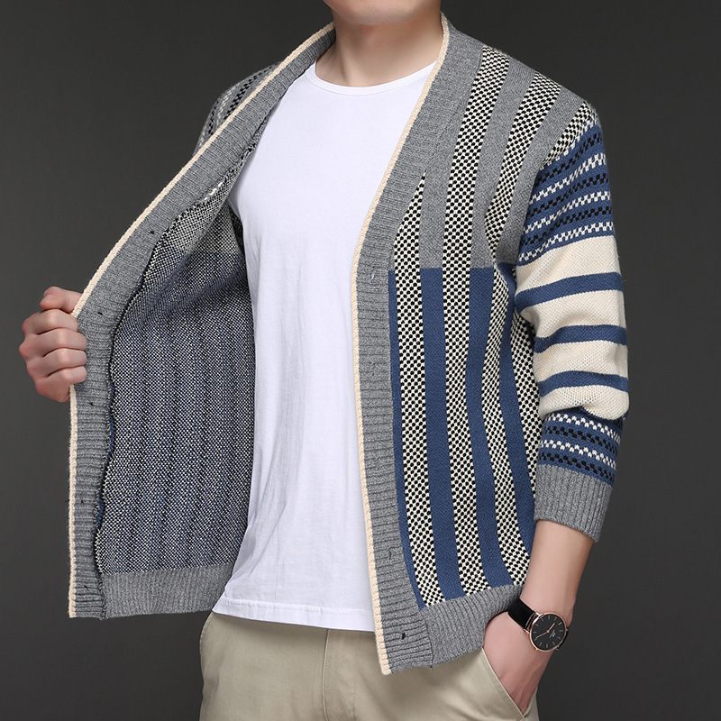 Heren Sweaterjack 2024 Casual Jacquard Gestreept Gebreid Vest