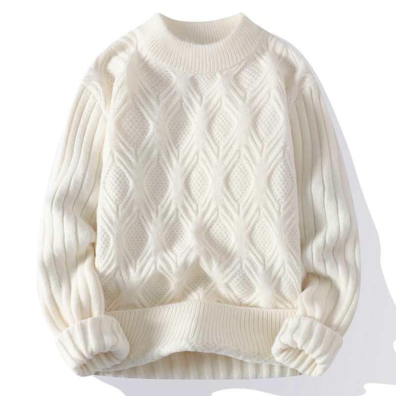 Herensweater 2024 Witte Ronde Hals Dikke Sweatertrend