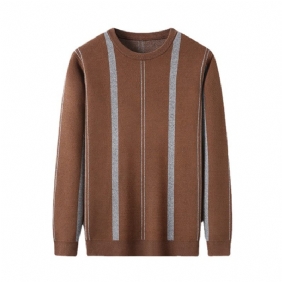 Herensweater Casual Gestreepte Kleuraanpassing Ronde Hals Gebreide Trui Lange Mouwen Onderhemd