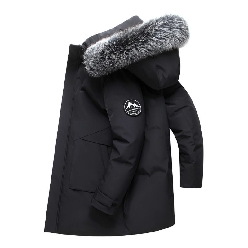 Donsjack Heren Halflange Verdikte Trendy Parka Met Bontkraag En Capuchon