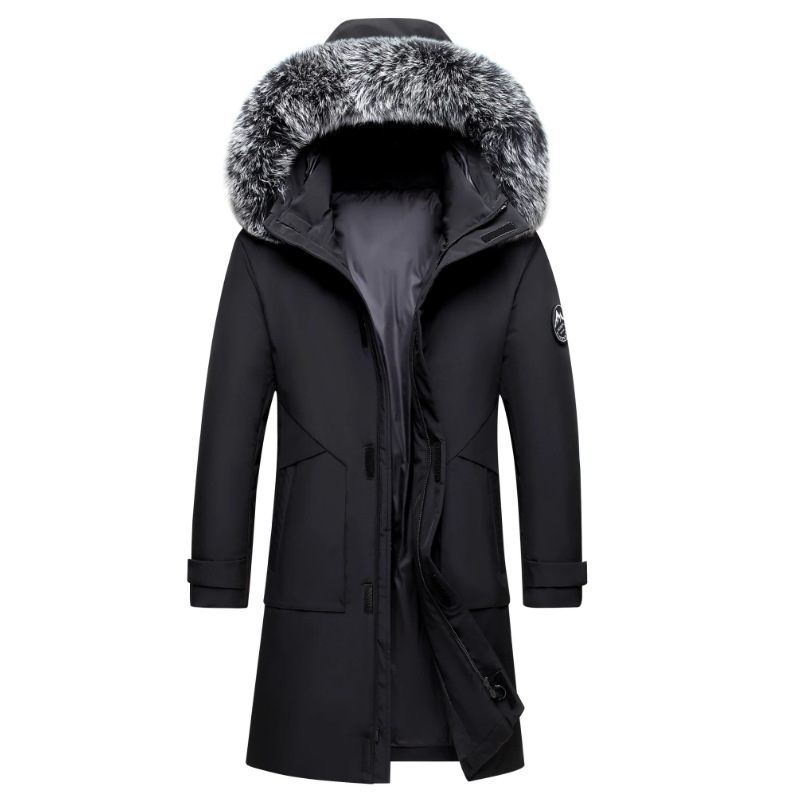 Donsjack Heren Halflange Verdikte Trendy Parka Met Bontkraag En Capuchon