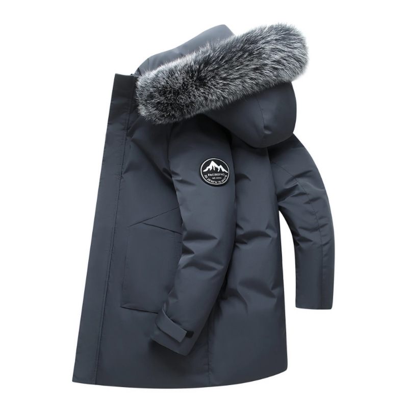 Donsjack Heren Halflange Verdikte Trendy Parka Met Bontkraag En Capuchon