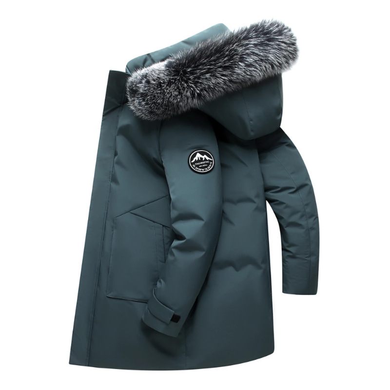 Donsjack Heren Halflange Verdikte Trendy Parka Met Bontkraag En Capuchon