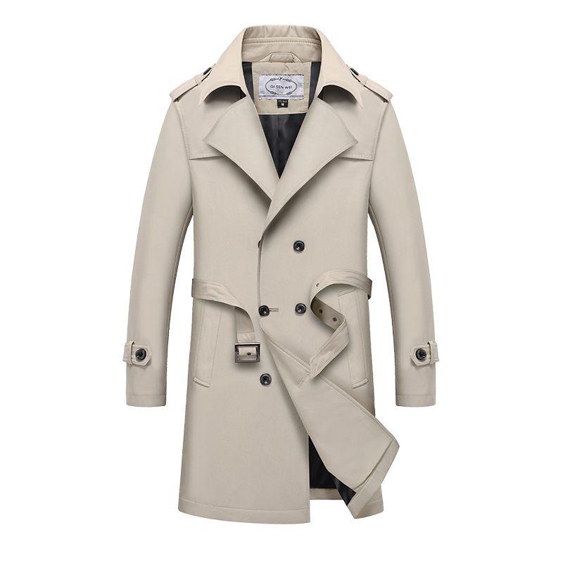 Dunne Double-breasted Revers Groot Formaat Heren Trenchcoat Casual Lang Losvallend Jack