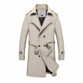 Dunne Double-breasted Revers Groot Formaat Heren Trenchcoat Casual Lang Losvallend Jack