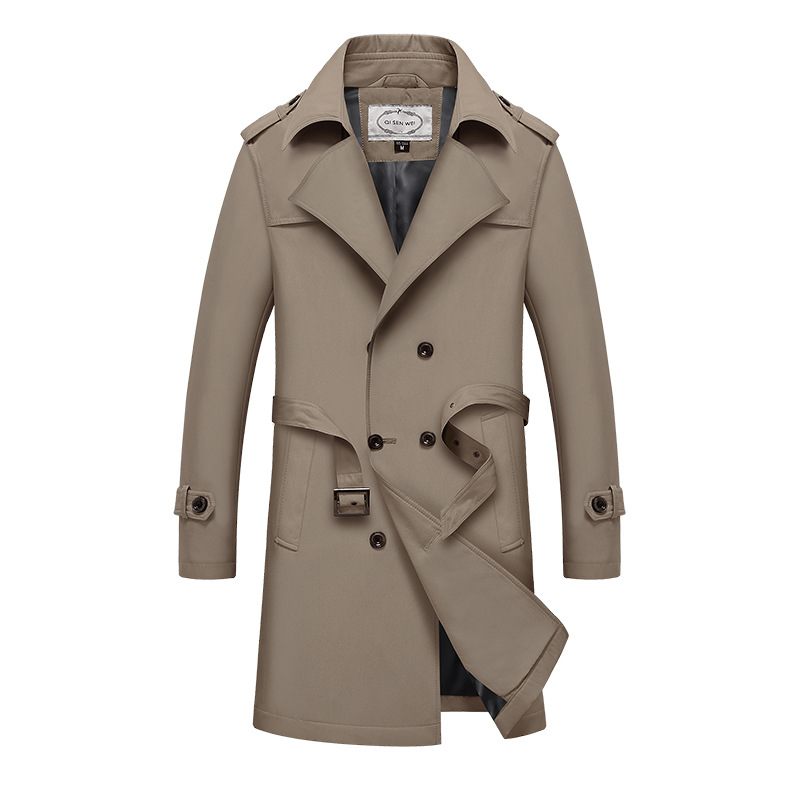 Dunne Double-breasted Revers Groot Formaat Heren Trenchcoat Casual Lang Losvallend Jack