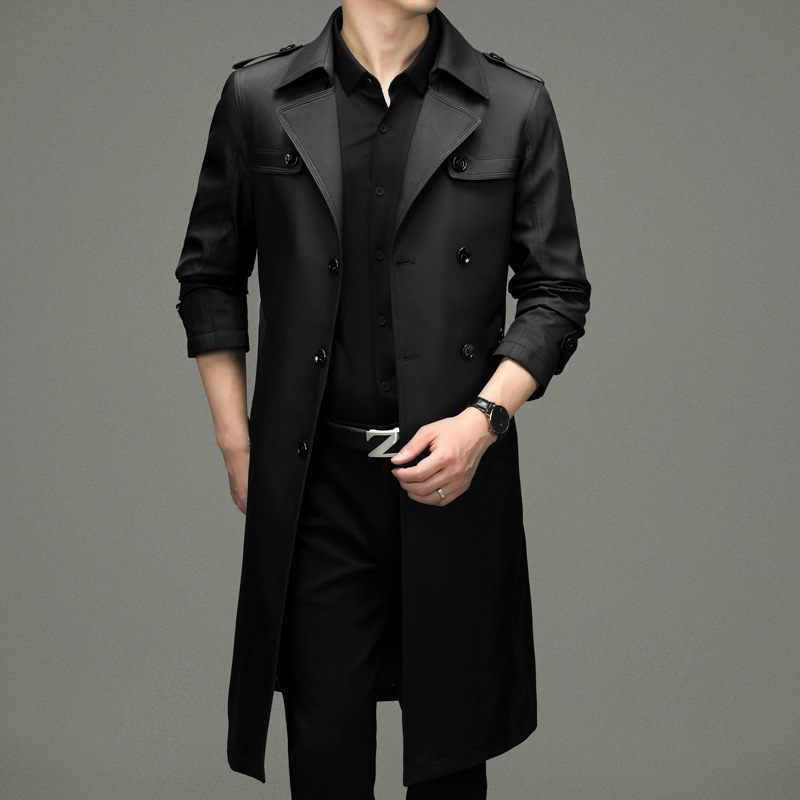 Heren Lange Trenchcoat Losvallende Business Casual Double Breasted Trend