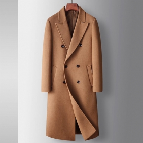 Heren Wollen Jas Lange Jeugd Effen Kleur Zakelijke Trenchcoat Double-breasted Casual Warme Jas